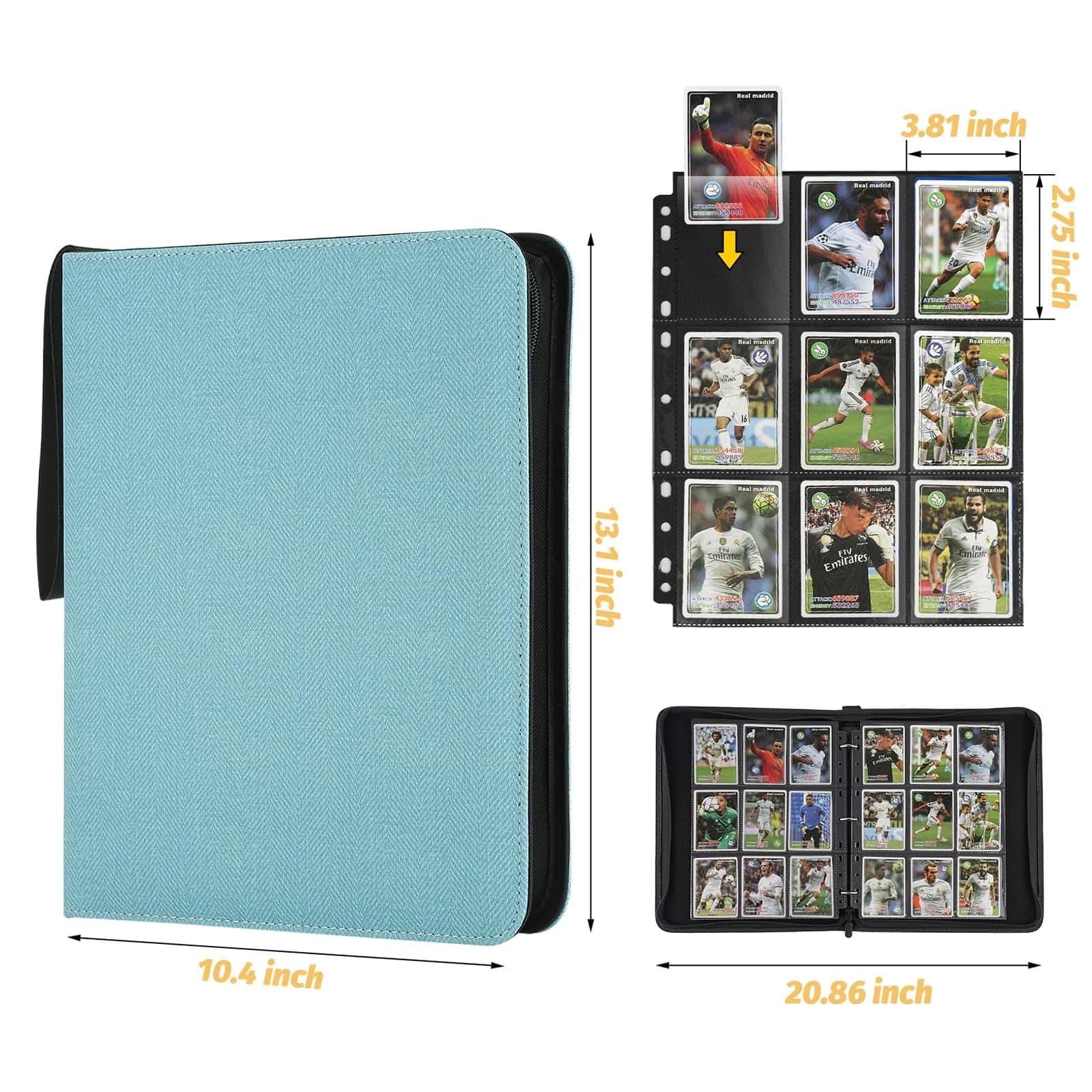 GERMUN 3 Ring 9 Pocket Zipper Card Binder for 720 Cards | Archival-Safe PU Leather thumbnail 3