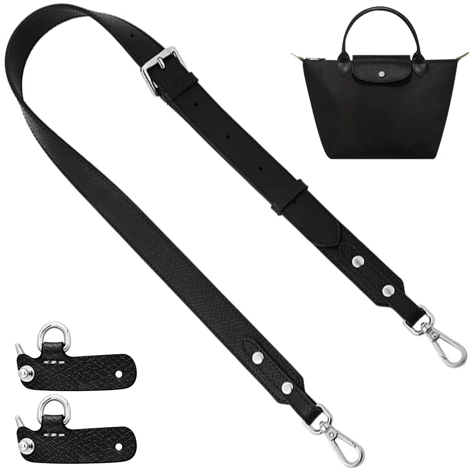 KIYOMIL Black Leather Strap Replacement for Small Pouch | Adjustable Crossbody Shoulder Strap 2.5cm (1.0in) - main product image