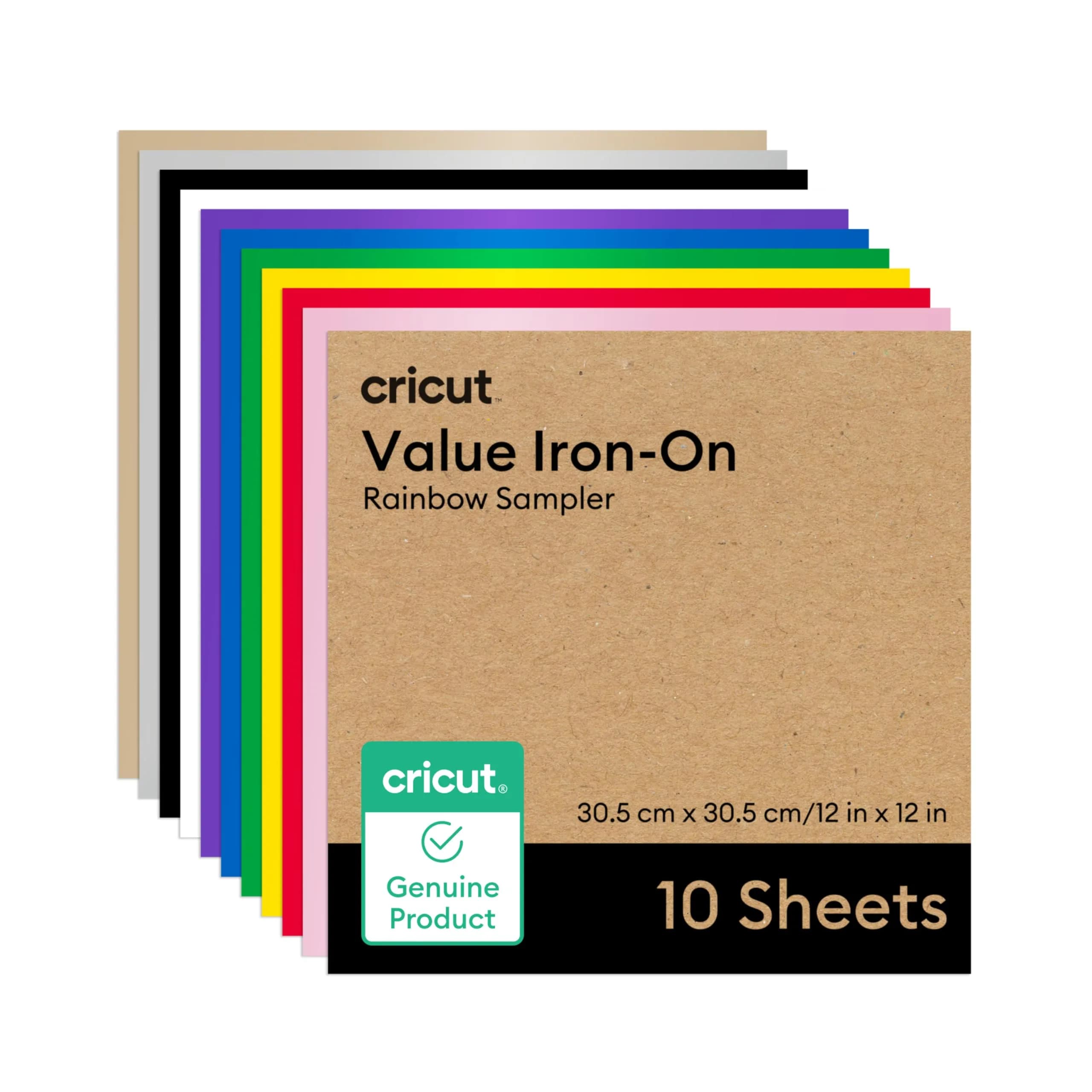 Cricut Value Iron-On Rainbow Sampler 12in x 12in (30.5cm x 30.5cm) | 10 Sheets for T-Shirts & Crafts