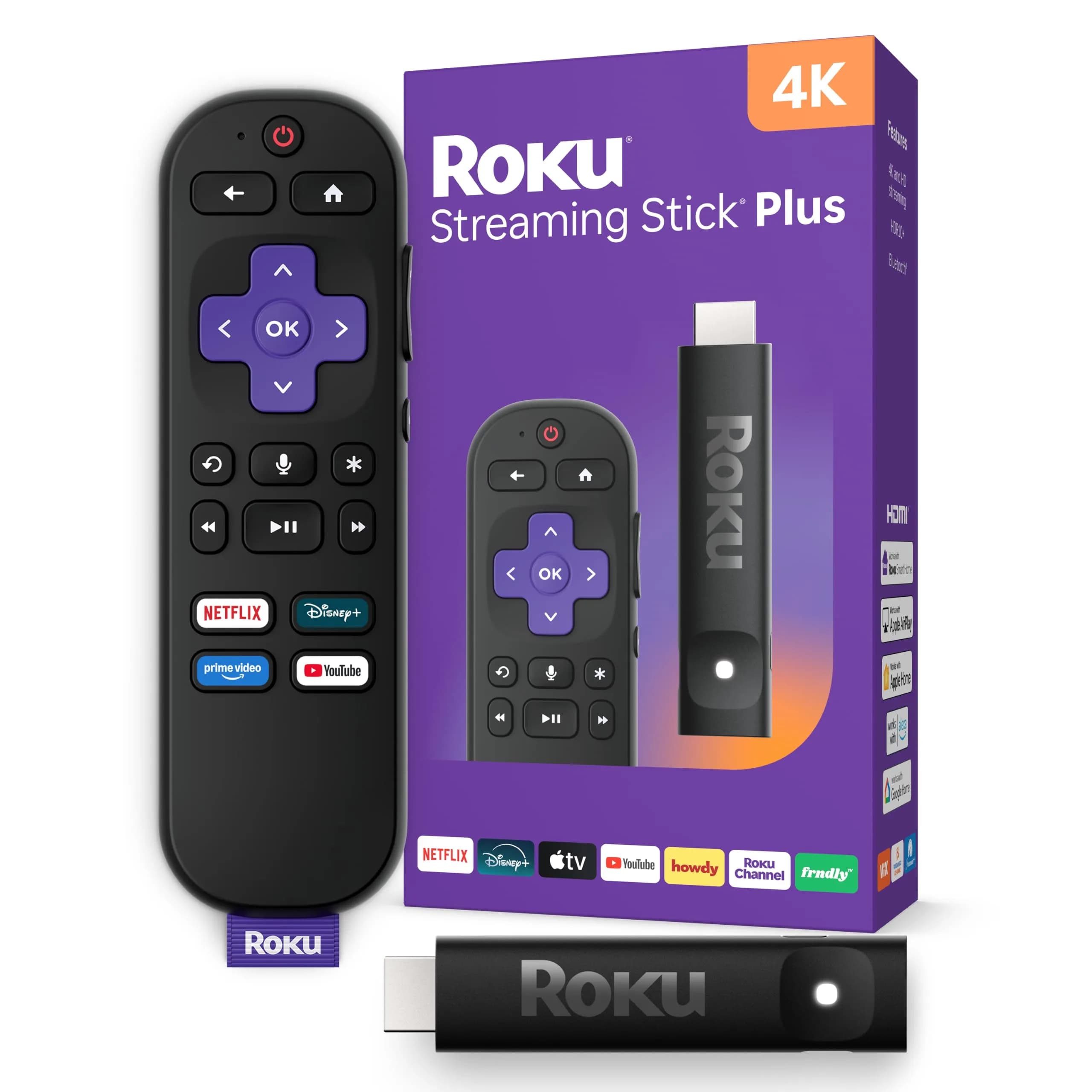 Roku Streaming Stick Plus with Voice Remote - 4K & HDR10+ | Easy Setup & Free Channels