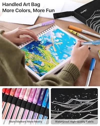 JusArt 48 Colors Acrylic Paint Markers Brush Tip, Automatic Ink Control, 1-8mm Lines | ASTM D4236 Certified thumbnail 6
