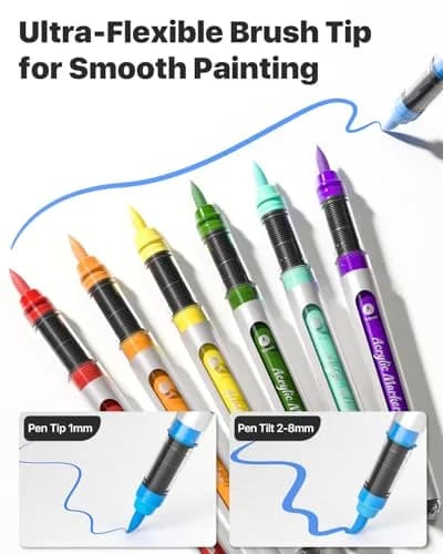 JusArt 48 Colors Acrylic Paint Markers Brush Tip, Automatic Ink Control, 1-8mm Lines | ASTM D4236 Certified thumbnail 3