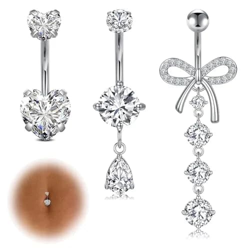 LAURITAMI 14G Belly Button Rings Surgical Steel Dangle Jewelry | Hypoallergenic & Dazzling CZ (14G, 10mm Bar) thumbnail 1