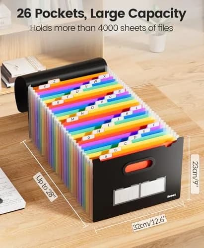 Sooez Accordion File Organizer, 26-Pocket Letter Size Expanding File Folder | Deeper Pockets & Unobstructed Tabs thumbnail 3