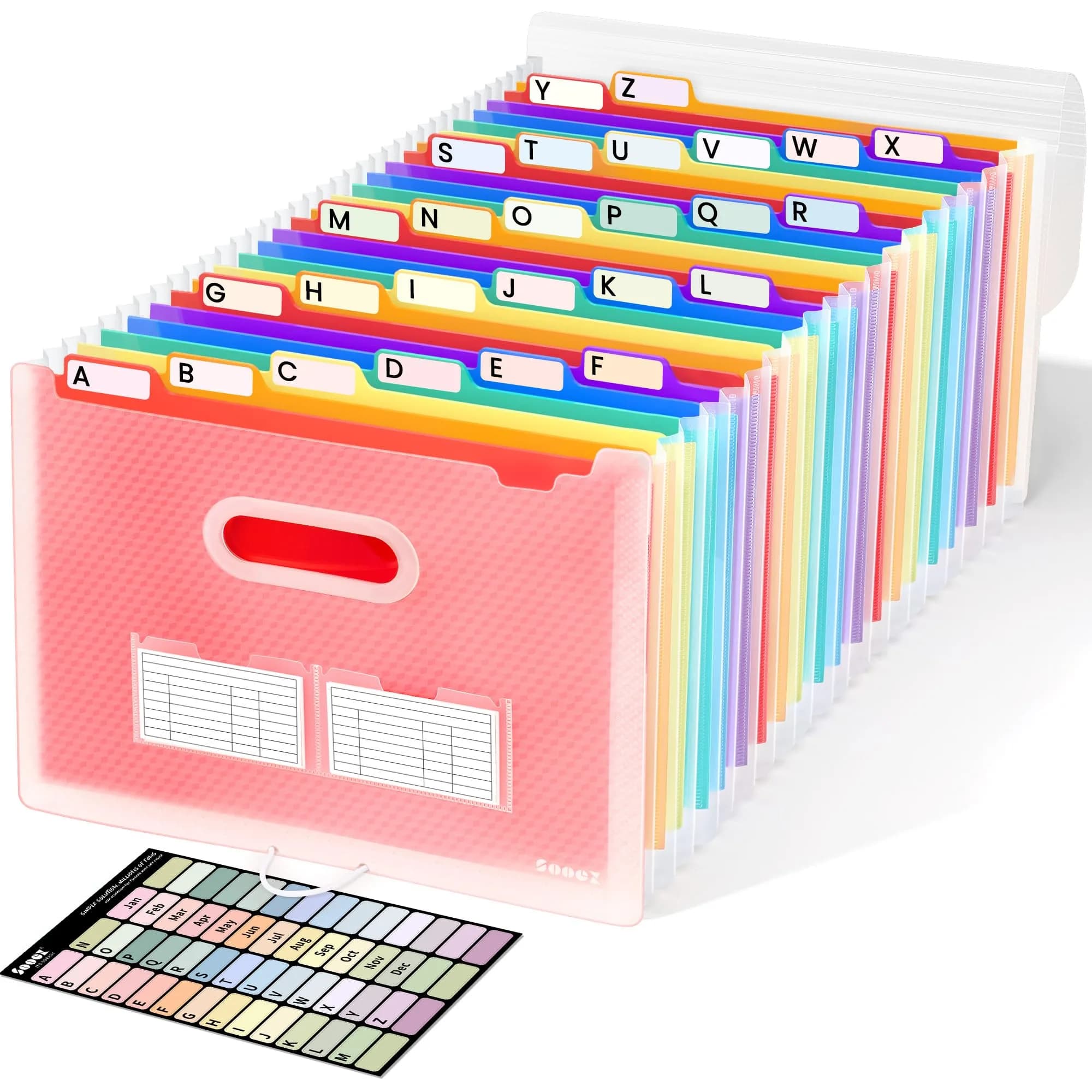 Sooez Accordion File Organizer, 26-Pocket Letter Size Expanding File Folder | Deeper Pockets & Unobstructed Tabs — Clear