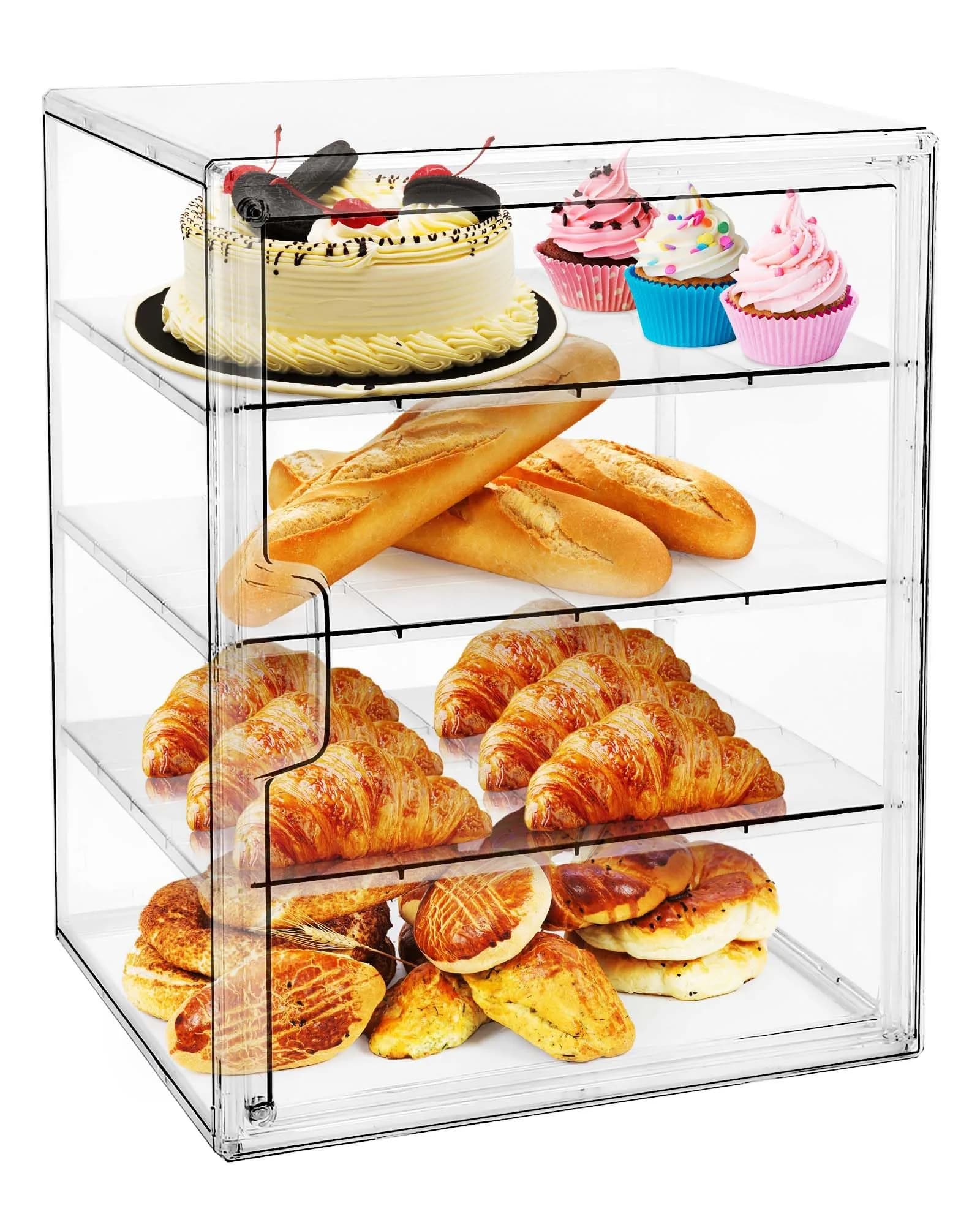 MEI NIAN 4-Tier Bread Box 27.9cm (11 in) | Adjustable Compartments for Breads, Muffins, Bagels — transparent