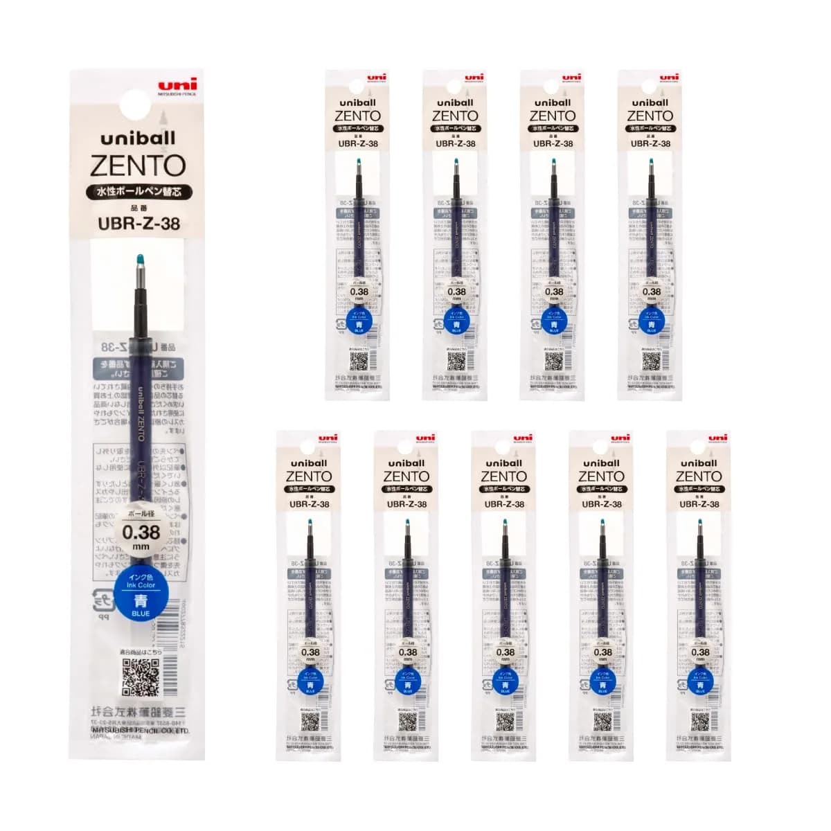 uniball ZENTO Water-Based Ink Refill UBR-Z-38, 0.38mm Extra Fine Point, Red, Pack of 10 | Smooth Ink Flow — Blue