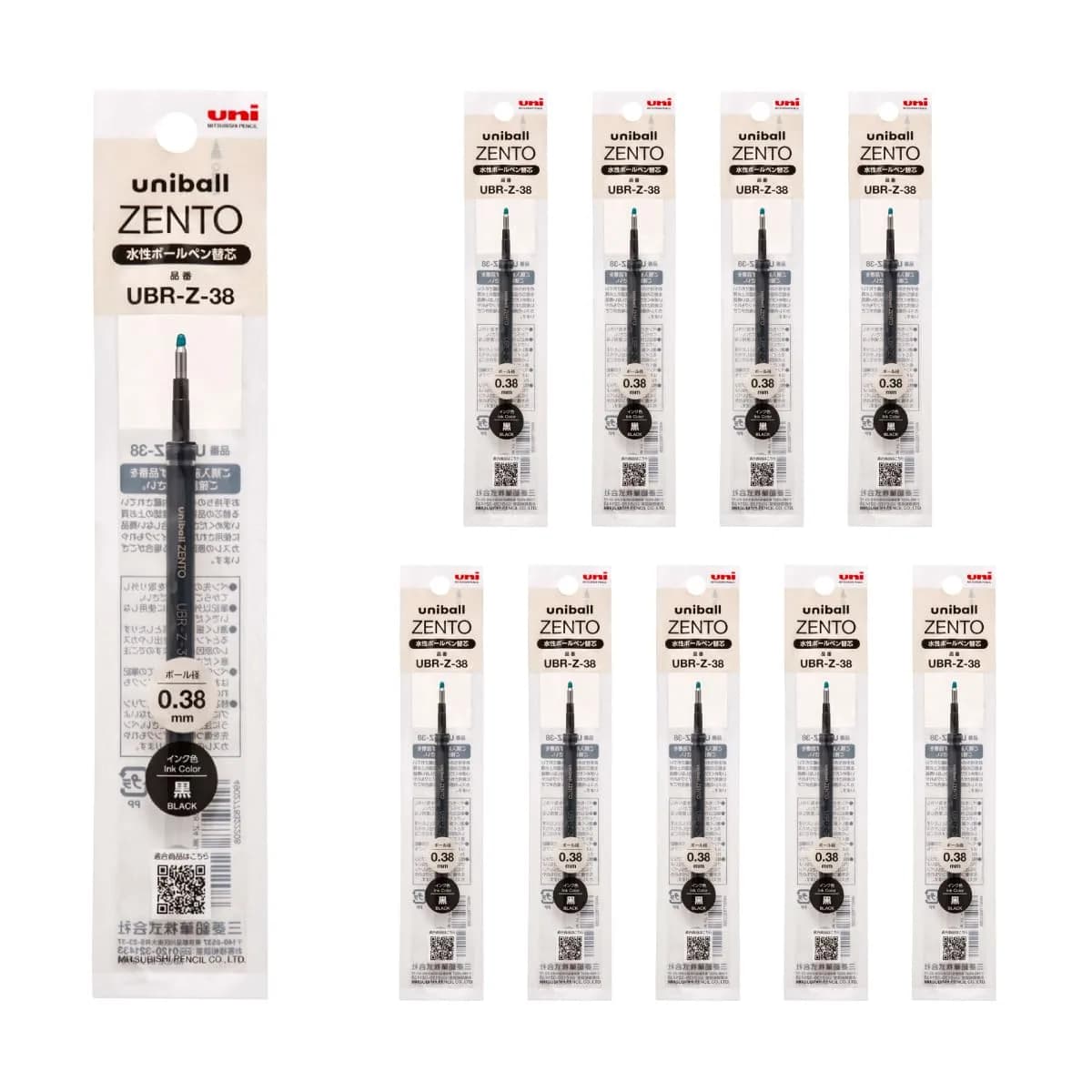 uniball ZENTO Water-Based Ink Refill UBR-Z-38, 0.38mm Extra Fine Point, Red, Pack of 10 | Smooth Ink Flow — Black