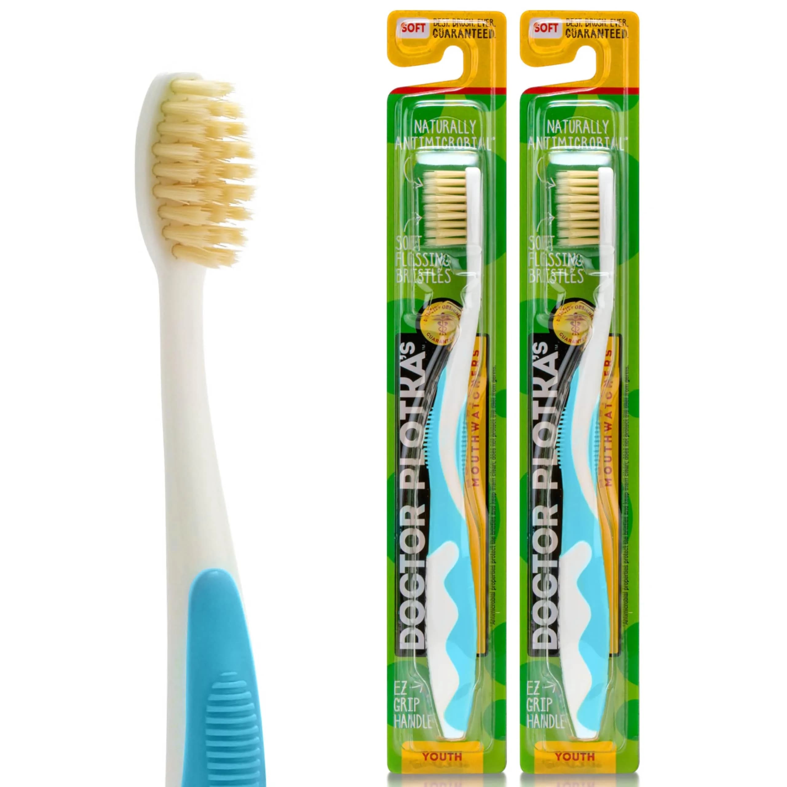 MOUTHWATCHERS Soft Flossing Manual Toothbrush for Kids and Teens, 2-Pack Blue | Dual-Layered Bristles for Deeper Clean