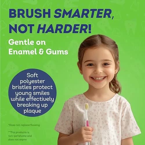 MOUTHWATCHERS Soft Flossing Toothbrush Kids 2-Pack Yellow and Blue | Dual-Layered Bristles for Deep Clean thumbnail 3