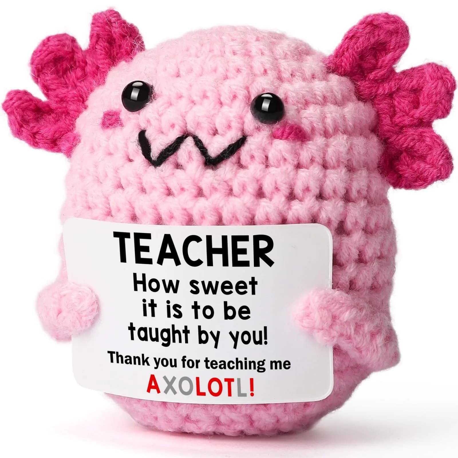 WEYON Mini Crochet Axolotl Plush 2 inches (W) x 3 inches (L) x 2 inches (H) | Granddaughter Gift with Proud Message — Axolotl Teacher