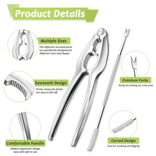 Vicsamer Lobster Crackers and Picks Set | Heavy Duty Seafood Tools for Crab & Lobster | Stainless Steel & Zinc Alloy | Silvery thumbnail 3