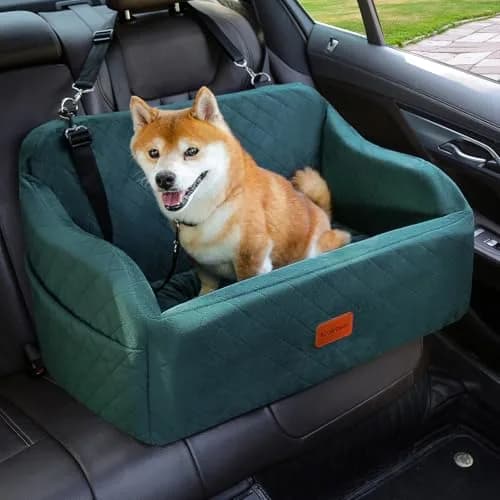 Lealchum Dog Car Seat for Medium/Large Dogs | Removable & Washable Pet Booster with Safety Leash (Large, Green) thumbnail 1
