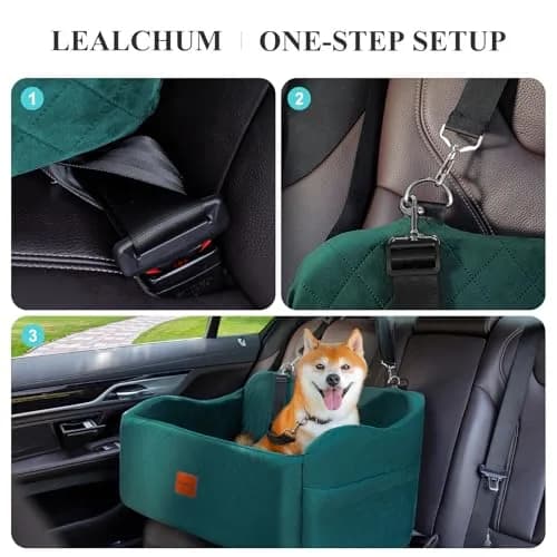 Lealchum Dog Car Seat for Medium/Large Dogs | Removable & Washable Pet Booster with Safety Leash (Large, Green) thumbnail 5