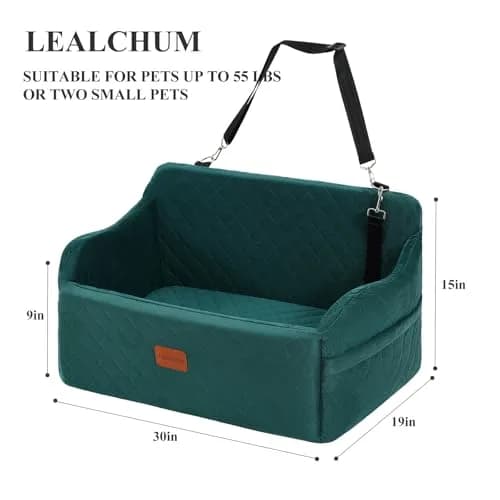 Lealchum Dog Car Seat for Medium/Large Dogs | Removable & Washable Pet Booster with Safety Leash (Large, Green) thumbnail 2
