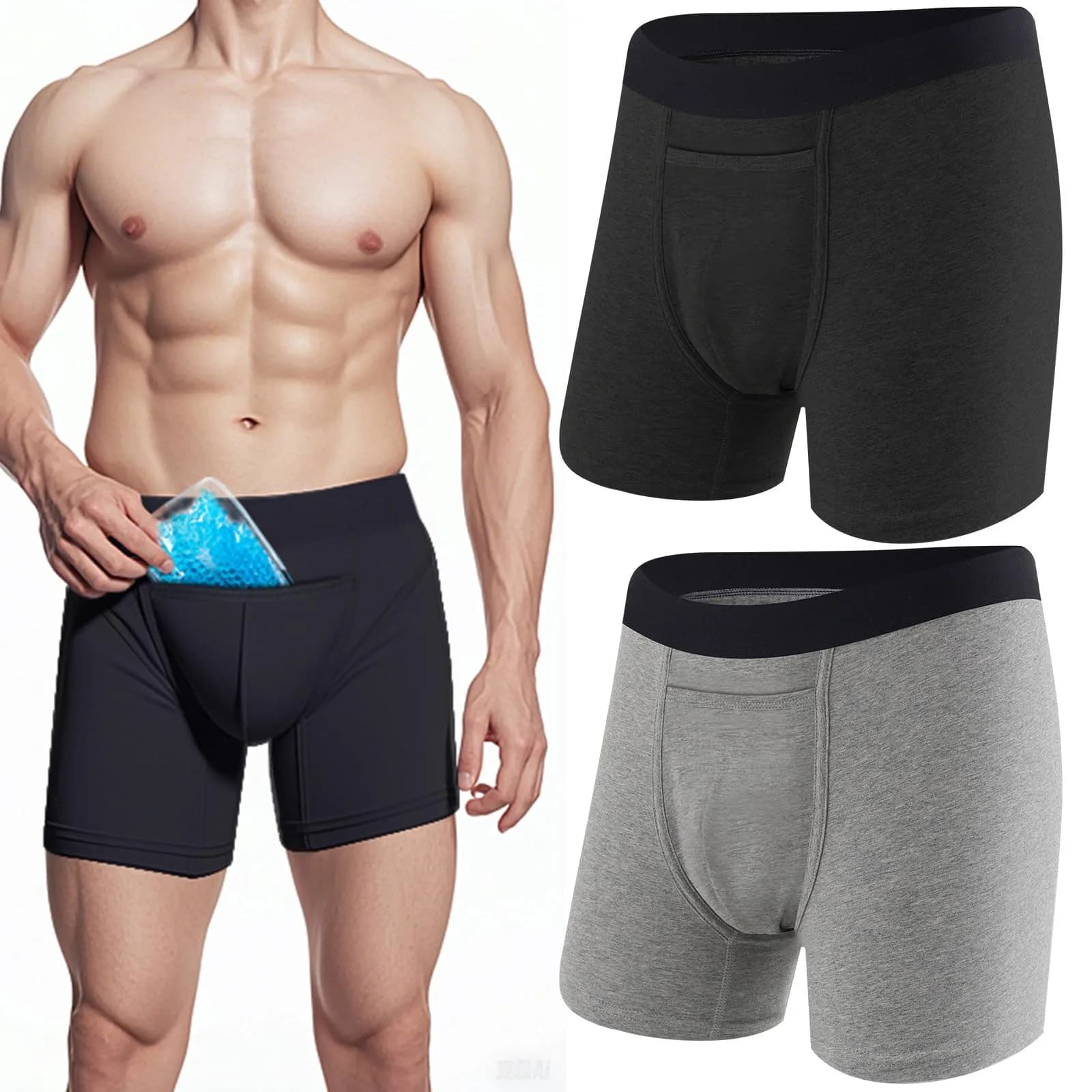 Janmercy Vasectomy Underwear Briefs for Men, Black & Gray, Large | Support & Recovery Aid - main product image