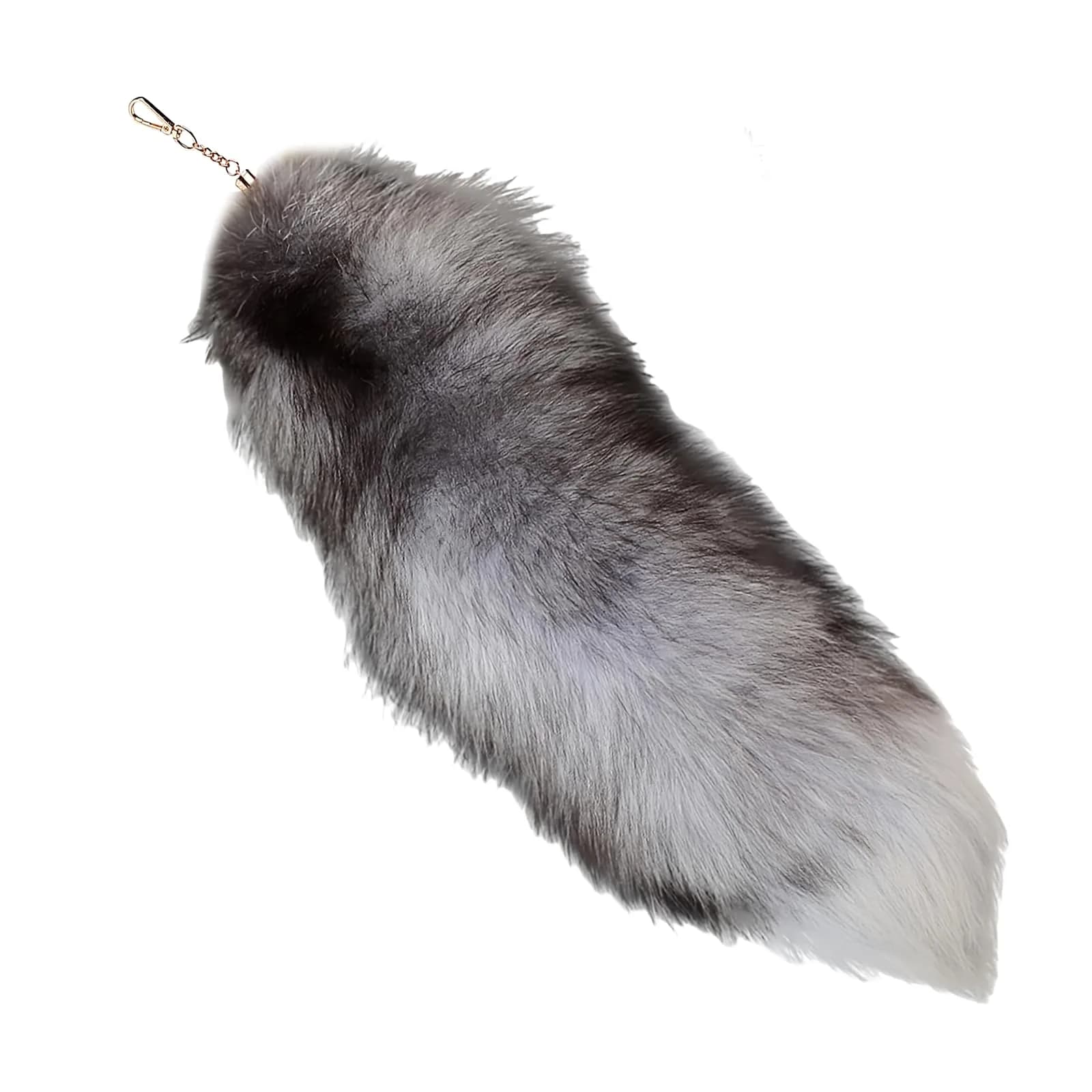 Iivos Fluffy Therian Fox Tail Keychain - Silver Blue Tail 01 - 40.6-45.7 cm (16-18 inches)