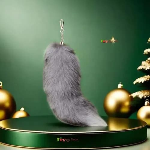 Iivos Fluffy Therian Fox Tail Keychain - Silver Blue Tail 01 - 40.6-45.7 cm (16-18 inches) thumbnail 4