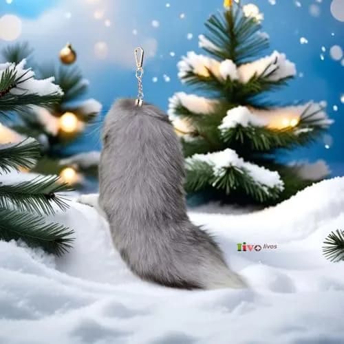 Iivos Fluffy Therian Fox Tail Keychain - Silver Blue Tail 01 - 40.6-45.7 cm (16-18 inches) thumbnail 5