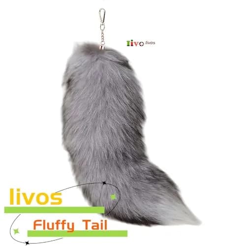 Iivos Fluffy Therian Fox Tail Keychain - Silver Blue Tail 01 - 40.6-45.7 cm (16-18 inches) thumbnail 2