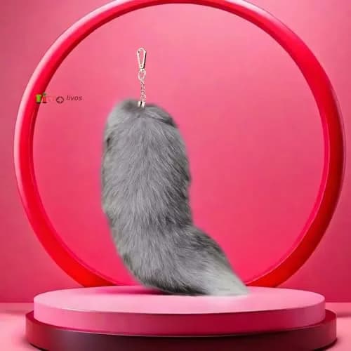 Iivos Fluffy Therian Fox Tail Keychain - Silver Blue Tail 01 - 40.6-45.7 cm (16-18 inches) thumbnail 3