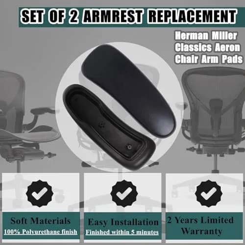 HYEJDRV Chair Armrest Replacement for Herman Miller Aeron, Graphite Black | Ergonomic & Easy Install thumbnail 2