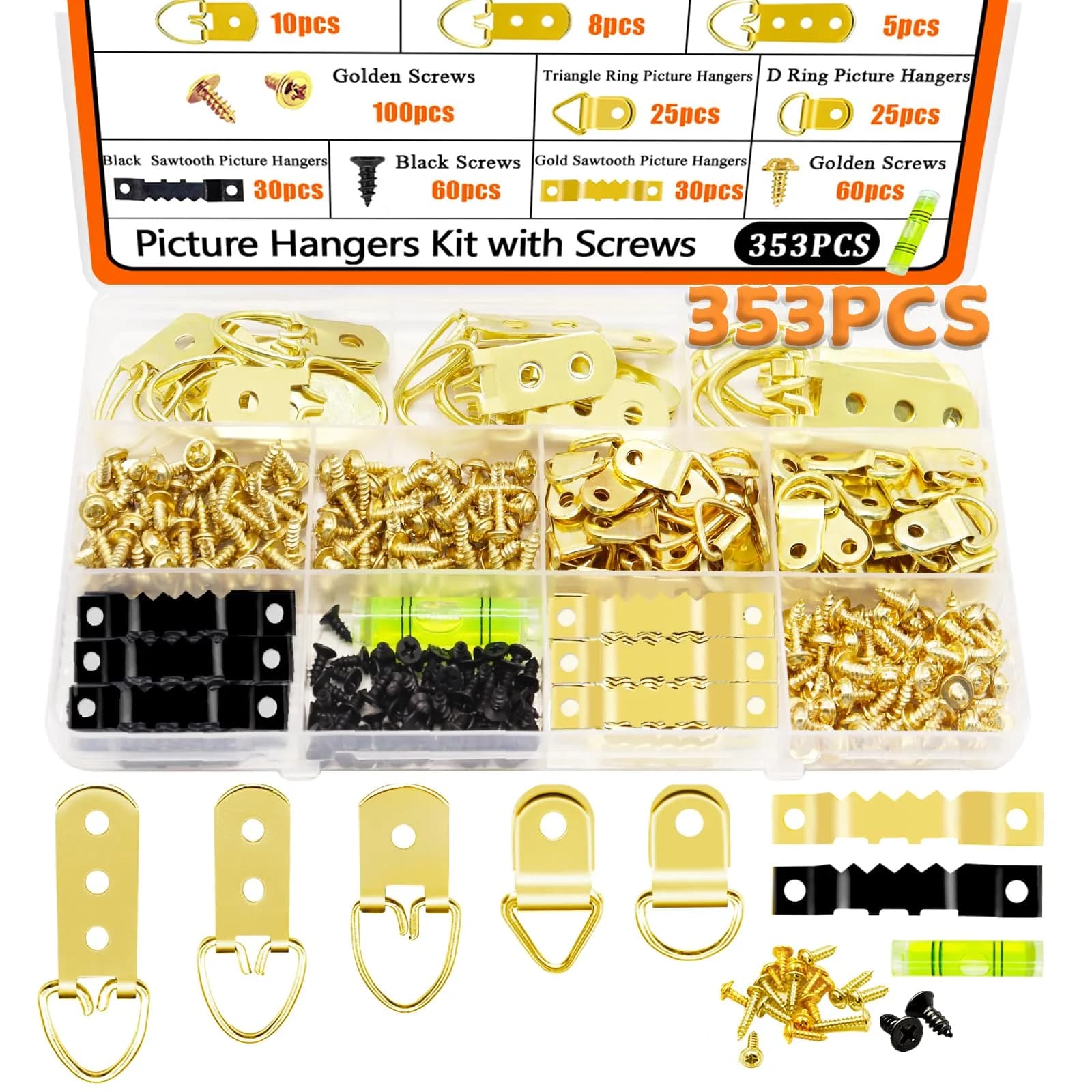Dianrui 353PCS Picture Hanging Kit with Screws, Saw-Tooth, D Ring Picture Hangers Assortment, Picture Hanging Hardware Tool for Frame Hanging - 7 Models | 200g (0.44 lb)