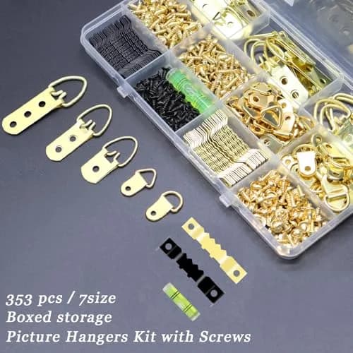 Dianrui 353PCS Picture Hanging Kit with Screws, Saw-Tooth, D Ring Picture Hangers Assortment, Picture Hanging Hardware Tool for Frame Hanging - 7 Models | 200g (0.44 lb) thumbnail 4