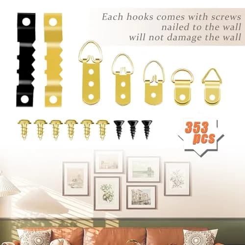 Dianrui 353PCS Picture Hanging Kit with Screws, Saw-Tooth, D Ring Picture Hangers Assortment, Picture Hanging Hardware Tool for Frame Hanging - 7 Models | 200g (0.44 lb) thumbnail 5