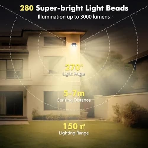 Orbecco Solar Motion Lights 288 LED 3000lm 3 Color Temps | IP65 Waterproof Outdoor Wall Mount thumbnail 3