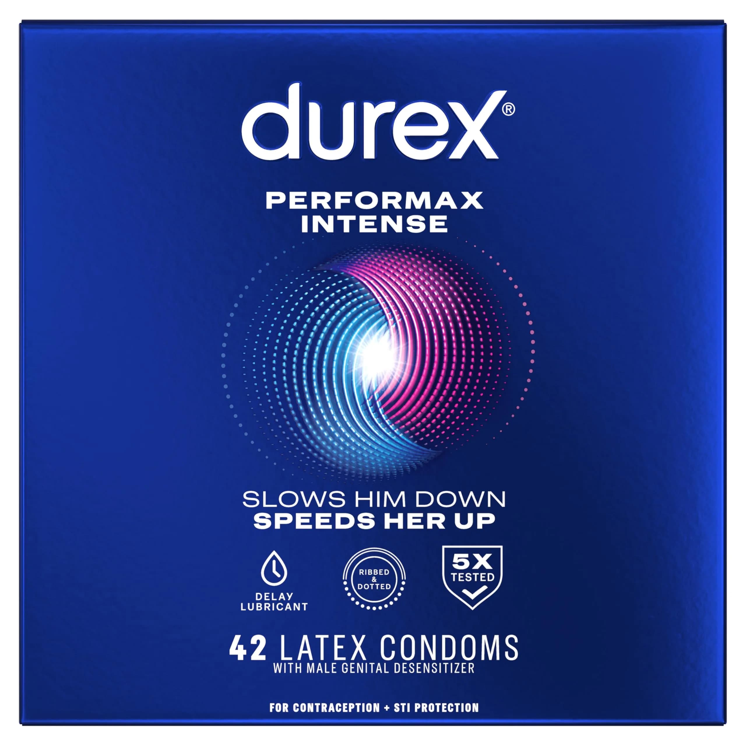 Durex Performax Intense Ribbed Latex Condoms for Men, 42 Count (42 Count)