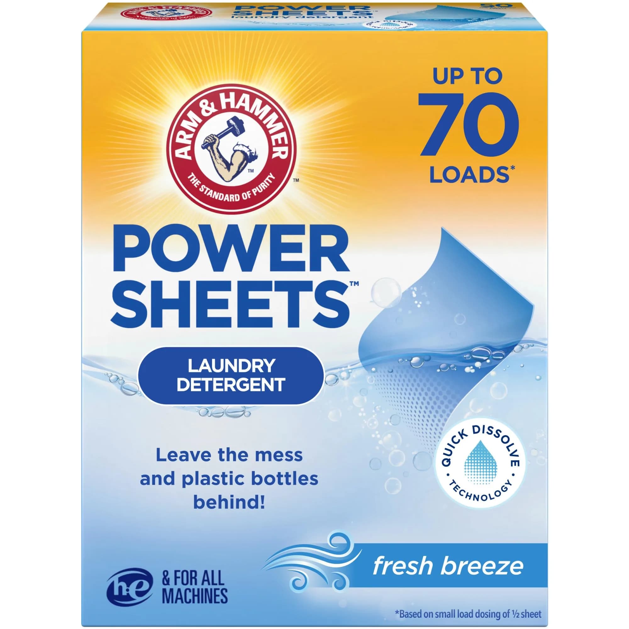 Arm & Hammer 5-in-1 Power Sheets Laundry Detergent, Fresh Linen, 50 Count | Eco-Friendly Concentrated Formula — Fresh Breeze