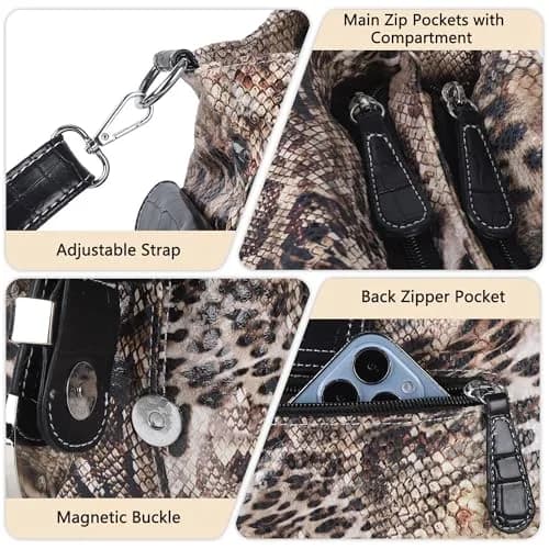 Angel Kiss Hobo Bags for Women Vegan Leather Purses and Handbags Ladies Chic Shoulder Bags Crossbody Purses with Metal Studs (Large, Brown/Black Leopard) thumbnail 6