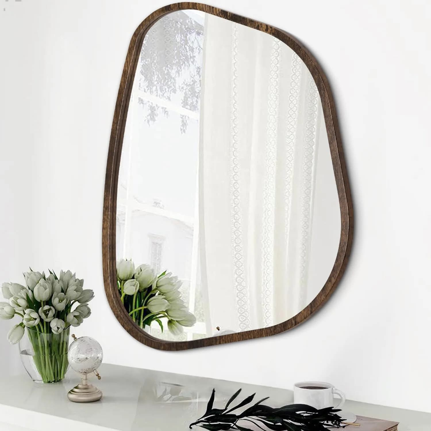 HLFMVWE Asymmetrical Accent Mirror 16"x12" | Irregular Oval Wall Decor for Bedroom & Living Room - main product image
