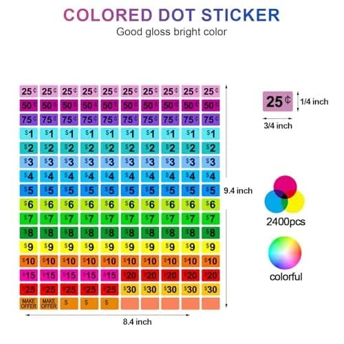 Darfukei Garage Sale Stickers 2400 PCS (1.9cm x 1.27cm) | Assorted Colors for Yard Sales & Retail thumbnail 2