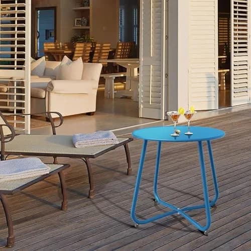 Yardgrace Peacock Blue Patio Side Table, 18" Weatherproof Steel Outdoor Indoor Side Table for Garden, Balcony, Pool & Tailgate thumbnail 8