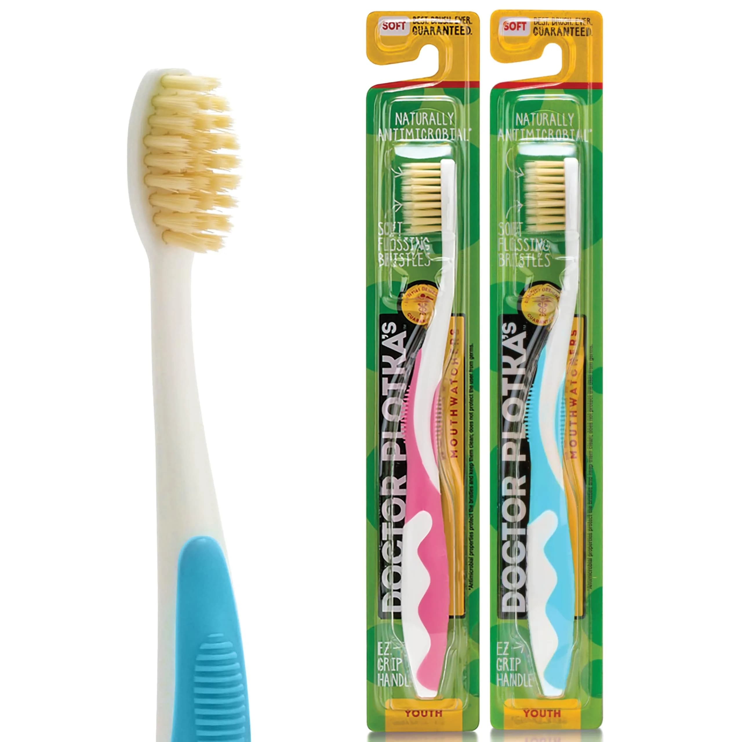 MOUTHWATCHERS Soft Flossing Manual Toothbrush for Kids, 2-Pack Pink/Blue | Dual-Layered Bristles for Deep Clean