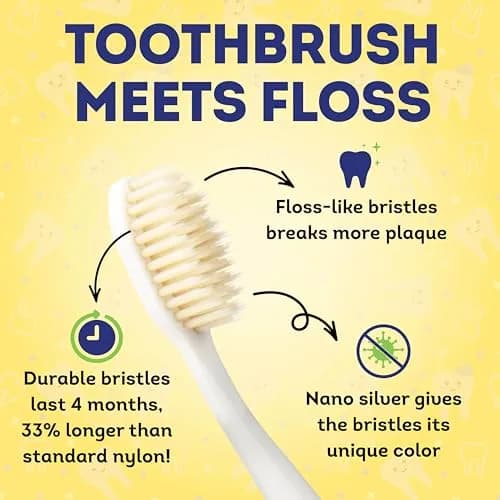 MOUTHWATCHERS Soft Flossing Manual Toothbrush for Kids, 2-Pack Pink/Blue | Dual-Layered Bristles for Deep Clean thumbnail 2