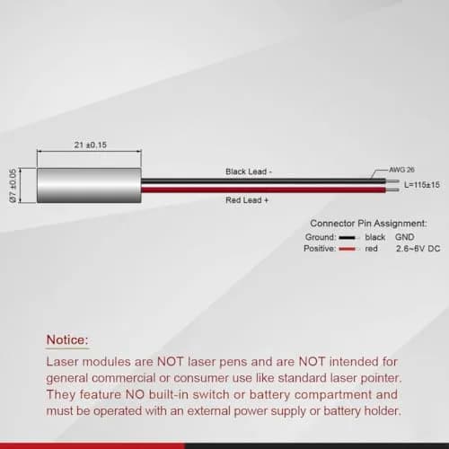 Quarton 780nm IR Dot Laser Module D7xL21mm (2.6-6 VDC) | Class 3R <3mW APC Driver thumbnail 3
