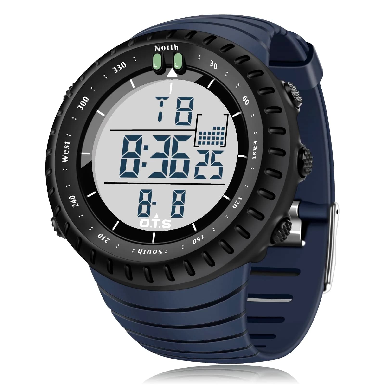 PALADA Men's Digital Sports Watch Waterproof Tactical Watch with LED Backlight (Black) | 50mm Case, Shock Resistant — Dright Dark Blue