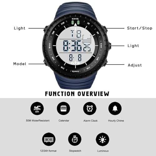 PALADA Men's Digital Sports Watch 50mm (1.97in) | Shock Resistant, 50M Water Resistant, LED Backlight thumbnail 3