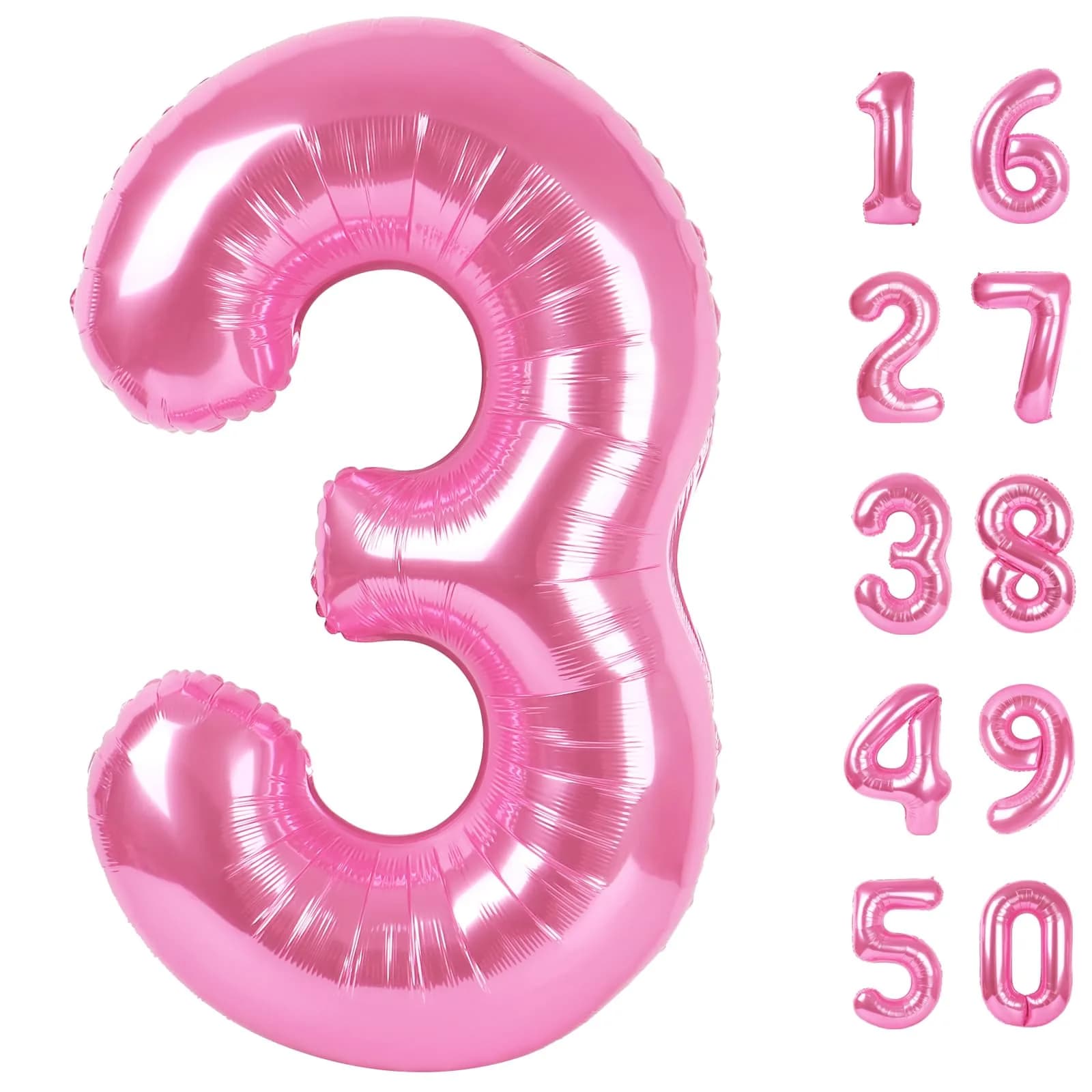 Kelfuoya Red Number 9 Balloon 40 Inch | Jumbo Helium Mylar Foil Digital Balloon for Birthday Party Decorations — Pink / Number 3