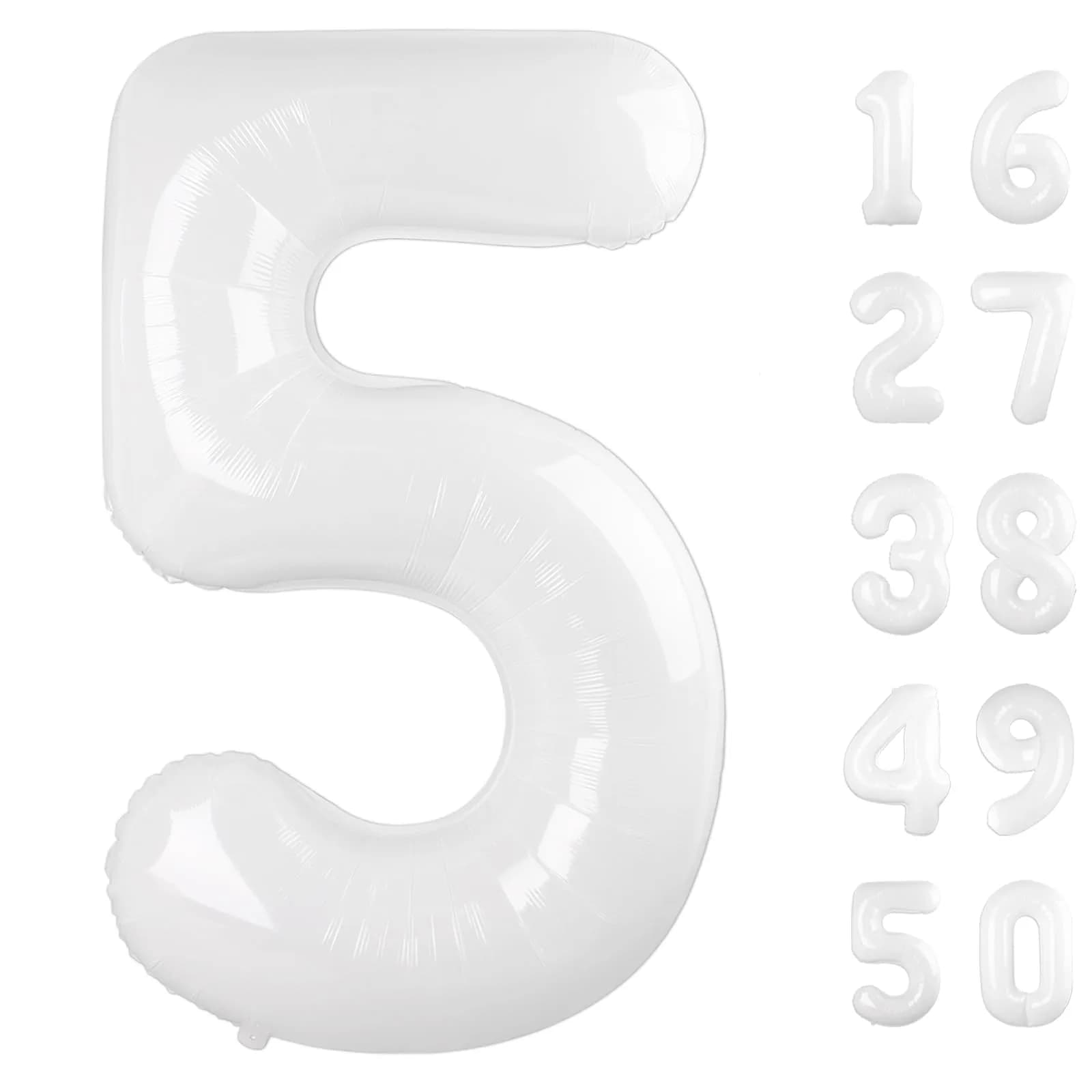 Kelfuoya Red Number 9 Balloon 40 Inch | Jumbo Helium Mylar Foil Digital Balloon for Birthday Party Decorations — White / Number 5