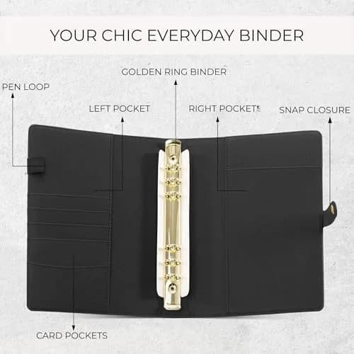 ZICOTO Aesthetic A5 Binder with 6 Golden Rings | Refillable Organizer for Notes & Cards thumbnail 5