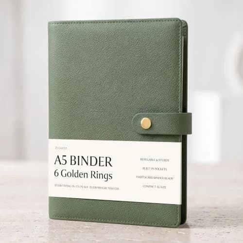 ZICOTO A5 Ring Binder with 6 Golden Rings | Refillable Organizer with Pockets thumbnail 1