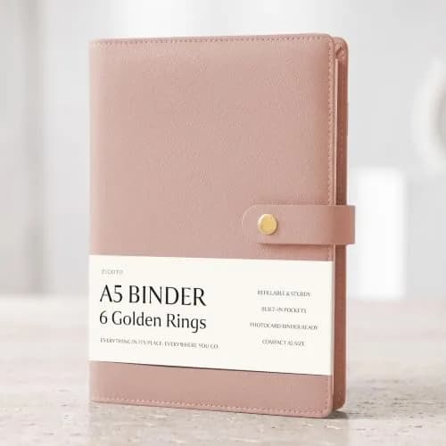 ZICOTO Aesthetic A5 Binder with 6 Golden Rings | Refillable Organizer with Pockets thumbnail 1