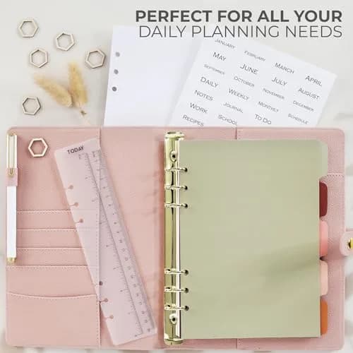 ZICOTO Aesthetic A5 Binder with 6 Golden Rings | Refillable Organizer with Pockets thumbnail 4