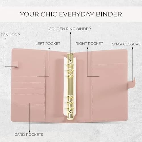 ZICOTO Aesthetic A5 Binder with 6 Golden Rings | Refillable Organizer with Pockets thumbnail 5