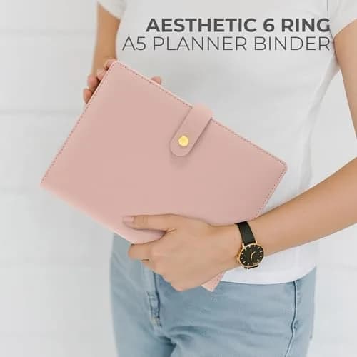 ZICOTO Aesthetic A5 Binder with 6 Golden Rings | Refillable Organizer with Pockets thumbnail 3