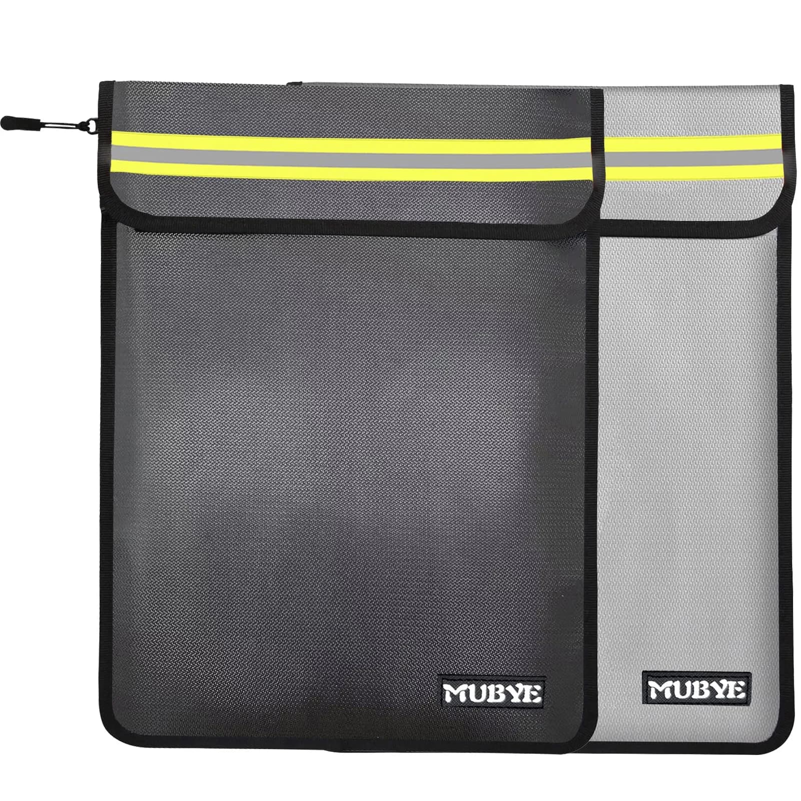 MUBYE Fireproof Waterproof Document Bag 43x28cm (15"x 11") | Protects Valuables from Fire & Water — Black+gray